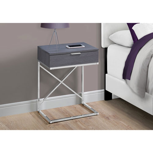 Monarch Modern Rectangular Accent End Table with Storage - Grey/Chrome