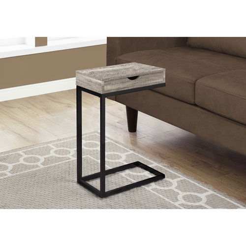Monarch Modern Rectangular C-Shape End Table with Drawer - Taupe/Black