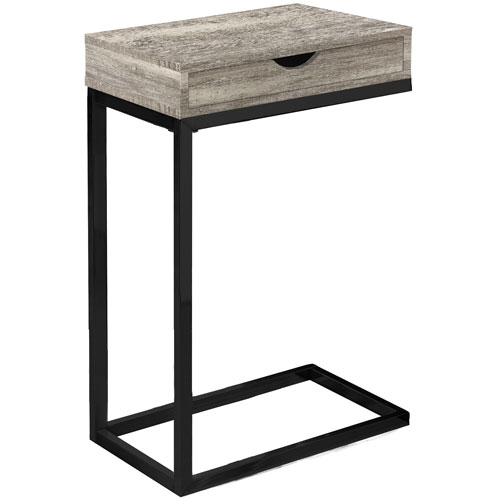 Monarch Modern Rectangular C-Shape End Table with Drawer - Taupe/Black