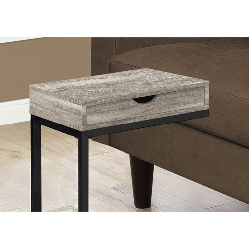 Monarch Modern Rectangular C-Shape End Table with Drawer - Taupe/Black
