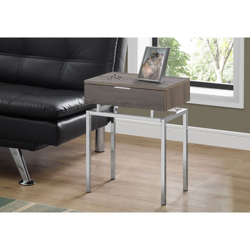 Monarch Modern Rectangular End Table with Drawer - Dark Taupe/Chrome