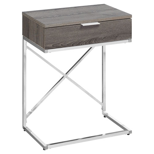 Monarch Modern Rectangular Accent End Table with Storage - Dark Taupe/Chrome
