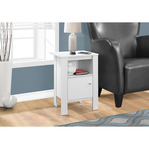 Monarch Contemporary Square End Table with Open Shelf and Cabinet - White