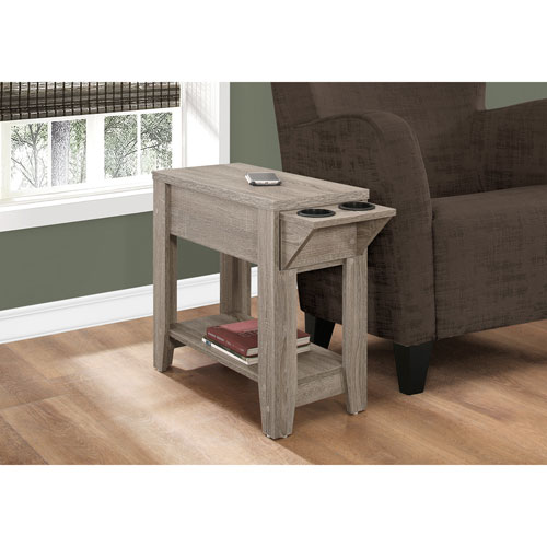 Table d'appoint rectangulaire moderne avec porte-gobelets de Monarch - Taupe