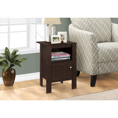 Monarch Contemporary Square End Table with Open Shelf and Closed Cabinet - Cappuccino