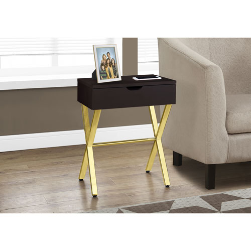 Monarch Modern Rectangular End Table With Storage - Cappuccino/Gold