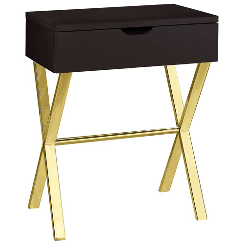 Monarch Modern Rectangular End Table With Storage - Cappuccino/Gold