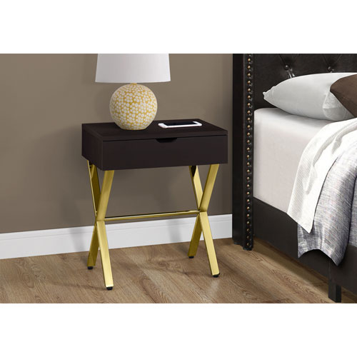 Monarch Modern Rectangular End Table With Storage - Cappuccino/Gold