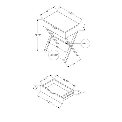 Monarch Modern Rectangular End Table With Storage - Cappuccino/Gold