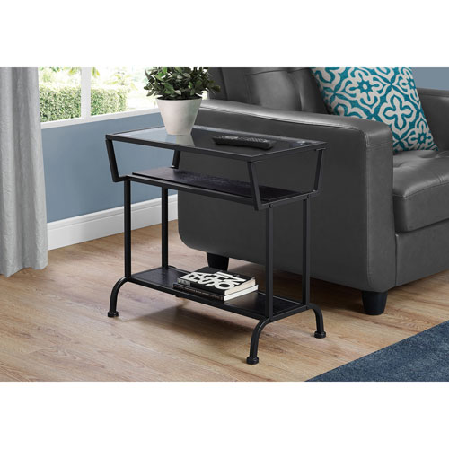 Monarch Modern Rectangular End Table With Tempered Glass Top and 2 Shelves - Cappuccino