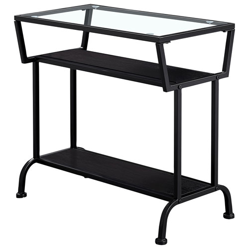 Monarch Modern Rectangular End Table With Tempered Glass Top and 2 Shelves - Cappuccino