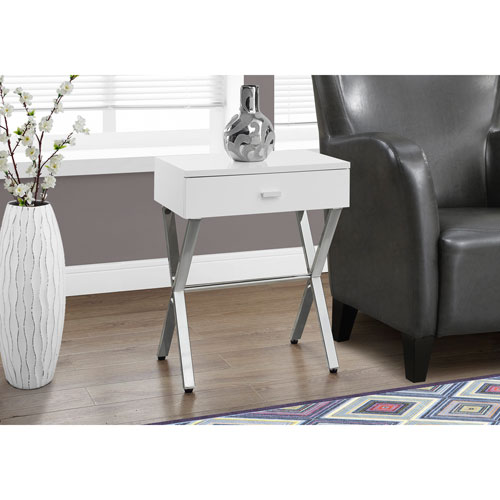 Monarch Modern Rectangular End Table With Storage - White/Chrome