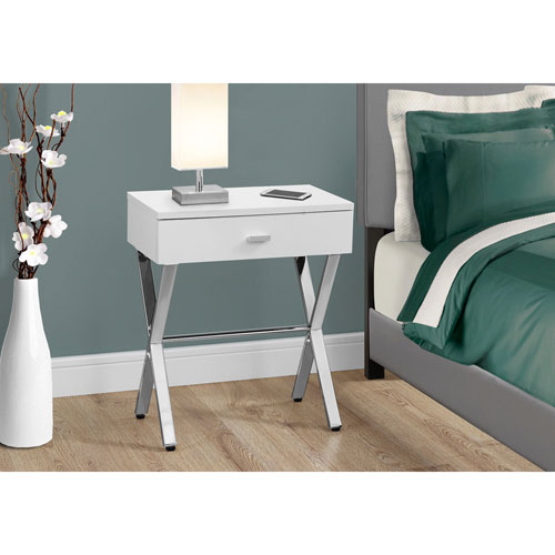 Monarch Modern Rectangular End Table With Storage - White/Chrome
