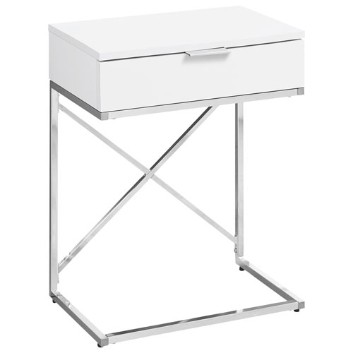Monarch Modern Rectangular Accent End Table With Storage - White/Chrome