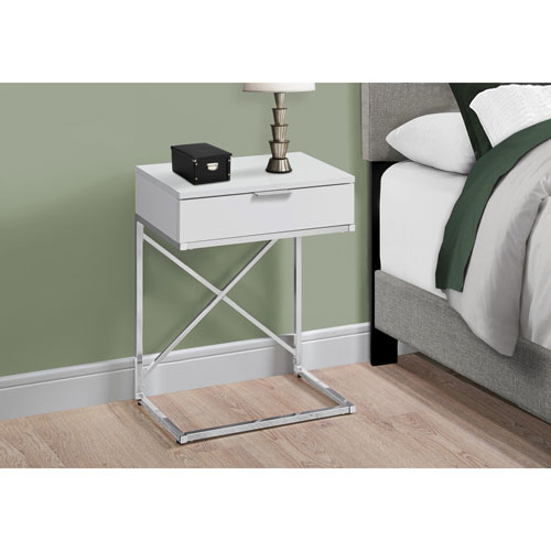 Monarch Modern Rectangular Accent End Table With Storage - White/Chrome