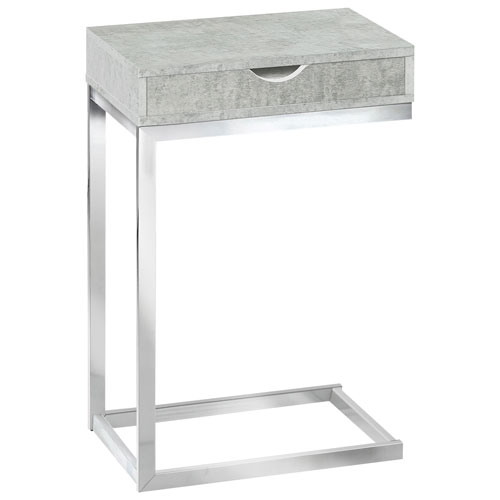 Monarch Modern Rectangular C-Shape End Table With Drawer - Cement Grey/Chrome