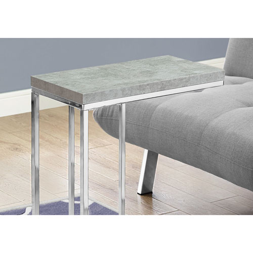 Monarch Modern Rectangular C-Shape End Table - Cement Grey/Chrome