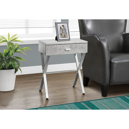 Monarch Modern Rectangular End Table With Storage - Grey/Chrome