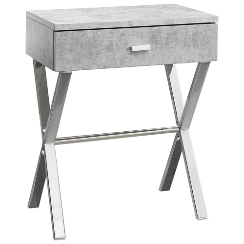 Monarch Modern Rectangular End Table With Storage - Grey/Chrome