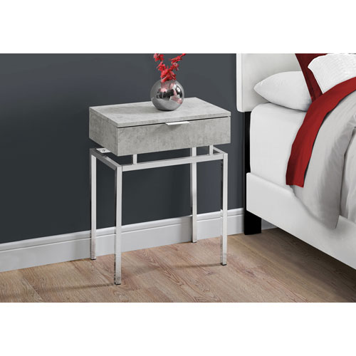 Monarch Modern Rectangular End Table With Drawer - Cement Grey/Chrome