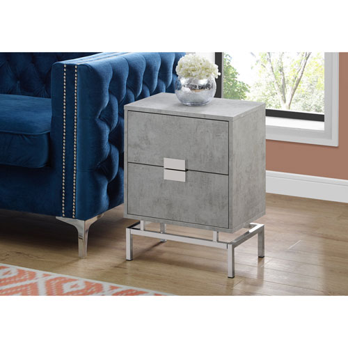 Monarch Modern Rectangular End Table With Drawers - Grey/Chrome