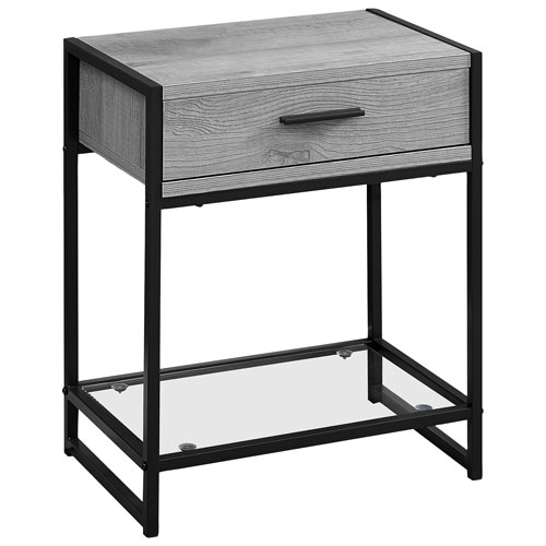 Monarch Modern Rectangular End Table With Drawer and Shelf - Grey/Black