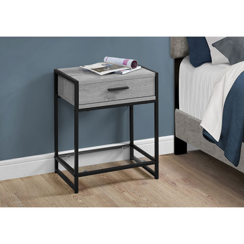 Monarch Modern Rectangular End Table With Drawer and Shelf - Grey/Black