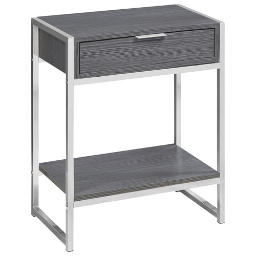 Monarch Modern Rectangular End Table With Drawer and Shelf - Grey/Chrome