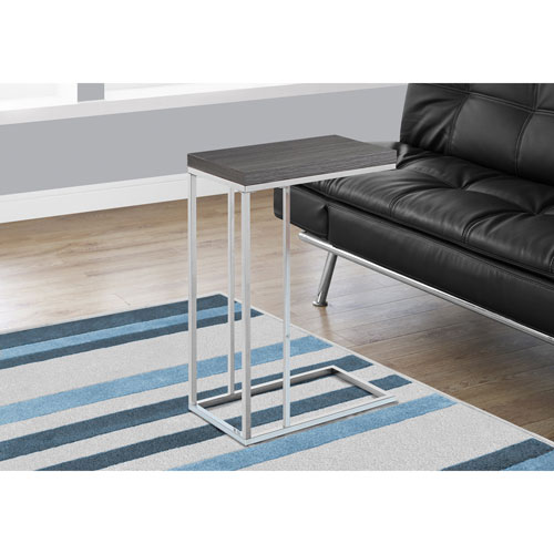 Monarch Modern Rectangular C-Shape End Table - Grey/Chrome