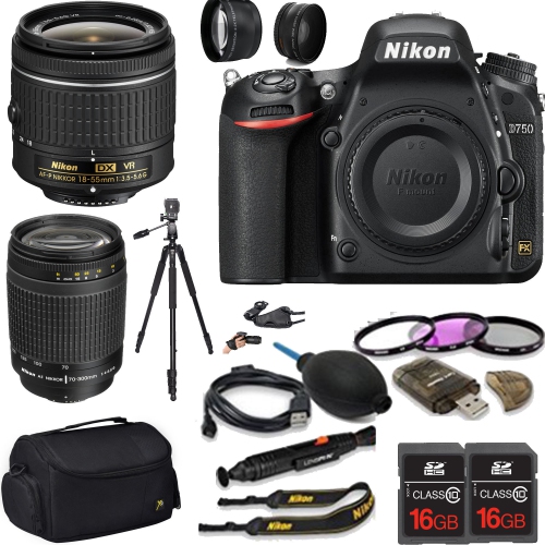 Nikon D750 DSLR Camera with Nikon 18-55mm f/3.5-5.6G VR Lens |Nikon 70-300mm f/4-5.6 Macro Autofocus Lens |Mega Bundle - US Version w/ Seller Warranty