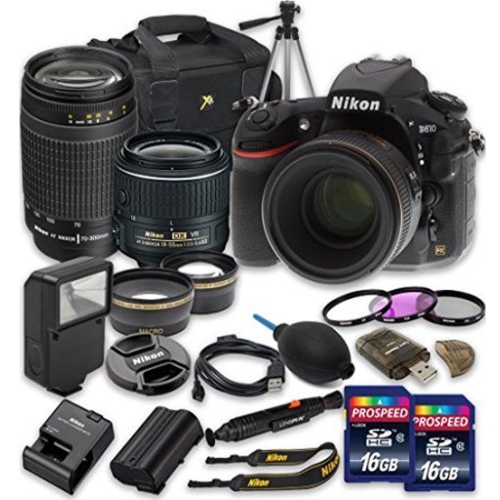Nikon D810 Digital SLR Camera with 18-55mm f/3.5-5.6G VR II Lens + Nikon AF Zoom-NIKKOR 70-300mm f/4-5.6G Lens + Wideangle Len - US Version w/ Seller Warranty