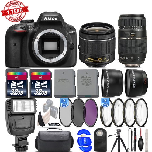 Nikon D3400 24.2MP DSLR Camera 18-55mm VR Lens Nikon 70-300mm Lens- 64GB Mega Bundle - US Version w/ Seller Warranty
