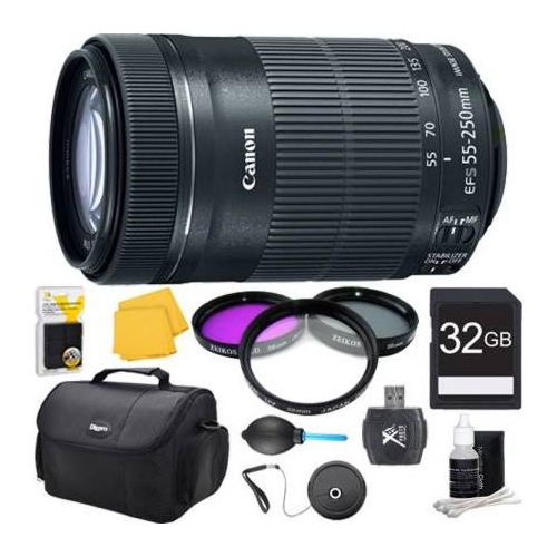 Canon EF-S 55-250 f/4-5.6 IS STM Includes: 32GB Memory Card, 58mm 