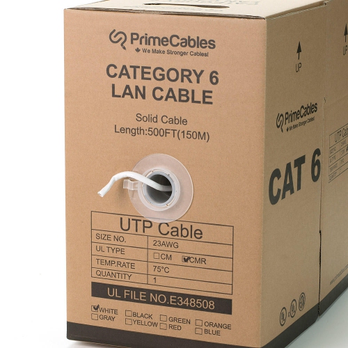 Cat6 23AWG UTP Solid Bulk Cable CMR-Rated 500ft - Cat 6 performance for a Gigabit Ethernet Network- White