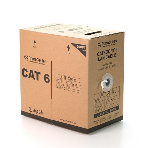 Cat6 23AWG UTP Solid Bulk Cable CMR-Rated 500ft - Cat 6 performance for a Gigabit Ethernet Network- White