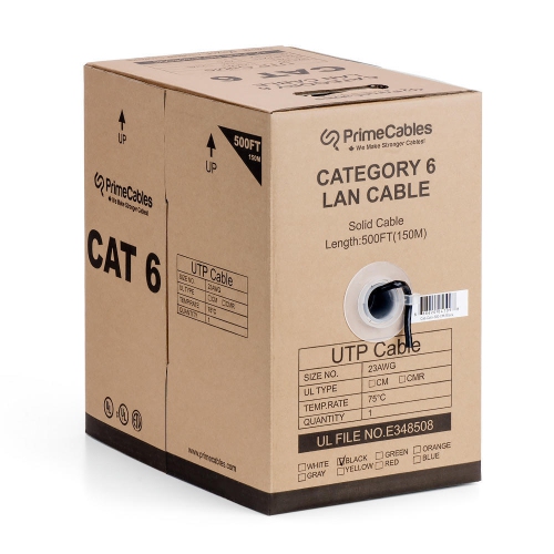 Cat6 23AWG UTP Solid Bulk Cable, CM-Rated, 500ft - PrimeCables®