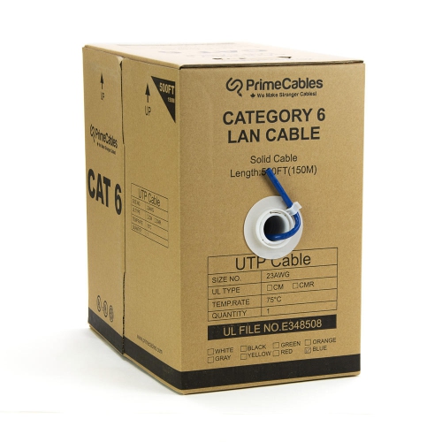 Cat6 23AWG UTP Solid Bulk Cable, CMR-Rated, 500ft - PrimeCables®