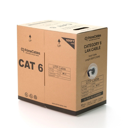 Cat6 23AWG UTP Solid Bulk Cable, CMR-Rated, 500ft - PrimeCables®