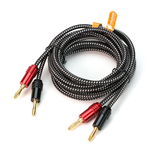6ft Premium 14AWG Braided Speaker Wire with Gold Plated Banana Plug Connectors - PrimeCables®