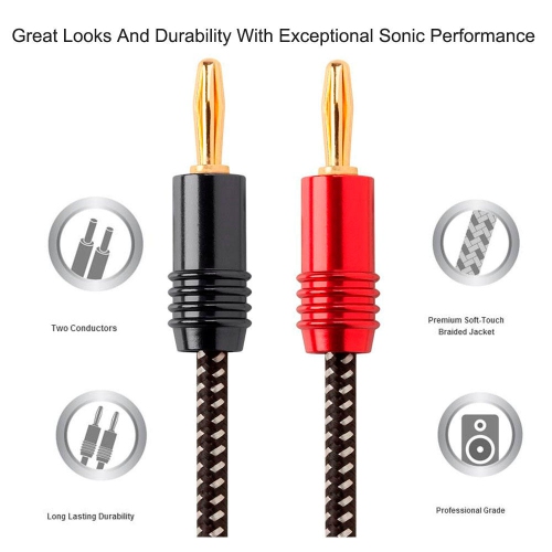 6ft Premium 14AWG Braided Speaker Wire with Gold Plated Banana Plug Connectors - PrimeCables®