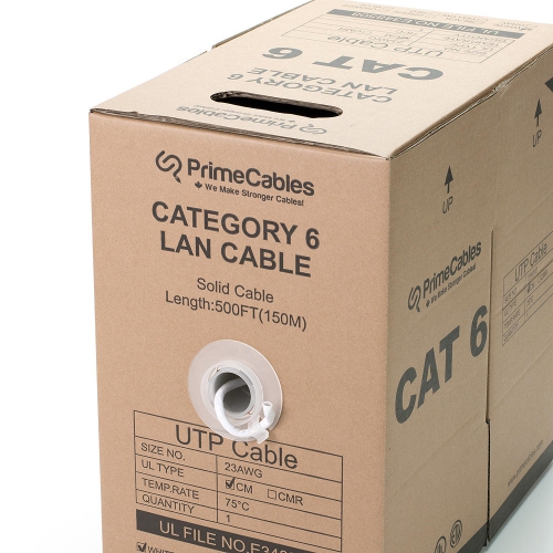 Cat6 23AWG UTP Solid Bulk Cable, CM-Rated, 500ft - PrimeCables®