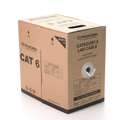 Cat6 23AWG UTP Solid Bulk Cable, CM-Rated, 500ft - PrimeCables®