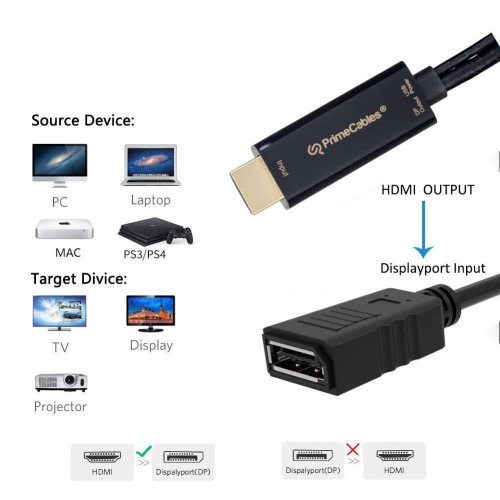 HDMI to DP Adapter with USB Power - support for 4K@30Hz PrimeCables®