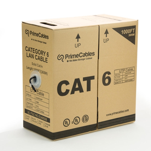 Cat6 23AWG UTP Solid Bulk Cable, CMR-Rated, 1000ft - PrimeCables®
