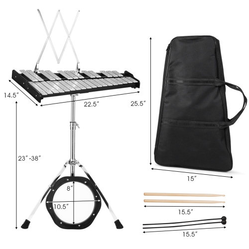 Costway 30 Notes Percussion Glockenspiel Bell Kit with Practice Pad Mallets Sticks Stand