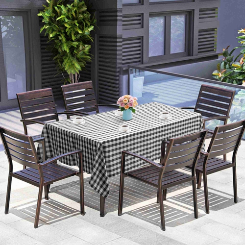 Costway Polyester Tablecloth Rectangle Table Stain Resistant Buffalo Plaid Table Cover 60'' X 126'' Set of 10