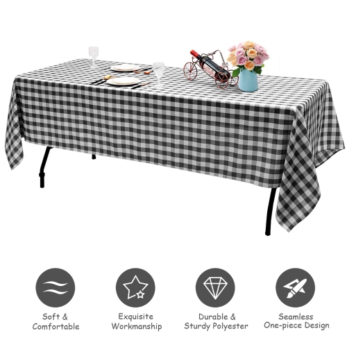 Costway Polyester Tablecloth Rectangle Table Stain Resistant Buffalo Plaid Table Cover 60'' X 126'' Set of 10