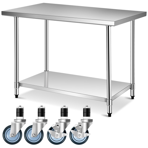 48 Stainless Steel Commercial Kitchen, Stainless Steel Kitchen Prep Table On Wheels
