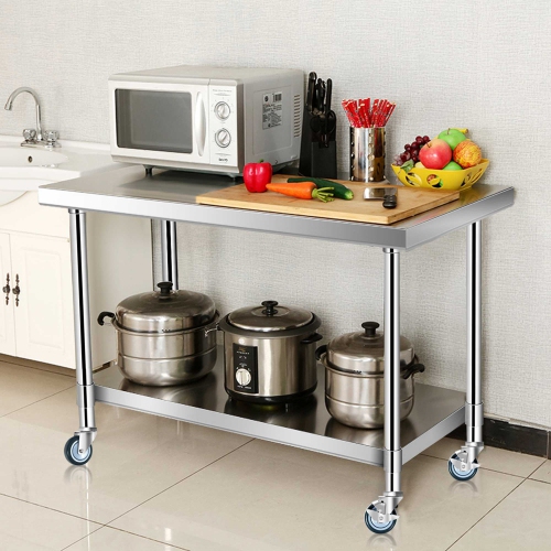 Costway 30'' x 48'' Stainless Steel Commercial Kitchen Work Table w/ 4 Wheels