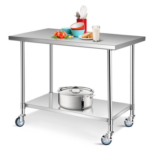 Costway 30'' x 48'' Stainless Steel Commercial Kitchen Work Table w/ 4 Wheels
